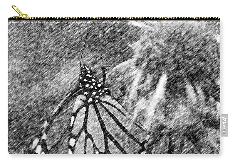 Butterfly Zip Pouch featuring the digital art Monarch Butterfly In Pencil by Smilin Eyes Treasures