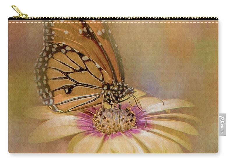 Bloom Zip Pouch featuring the photograph Monarch on a Daisy Mum by Teresa Wilson