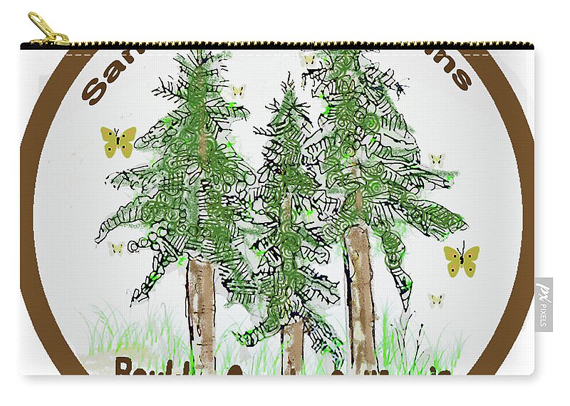Monarch Butterflies Redwood Trees Santa Cruz Mountains Boulder Creek California Trees Zip Pouch featuring the mixed media Monarchs and Redwoods by Ruth Dailey