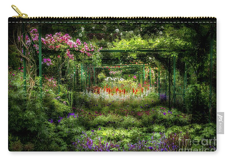 Claude Monet Zip Pouch featuring the photograph Monet's Lush Trellis Garden in Giverny, France by Liesl Walsh