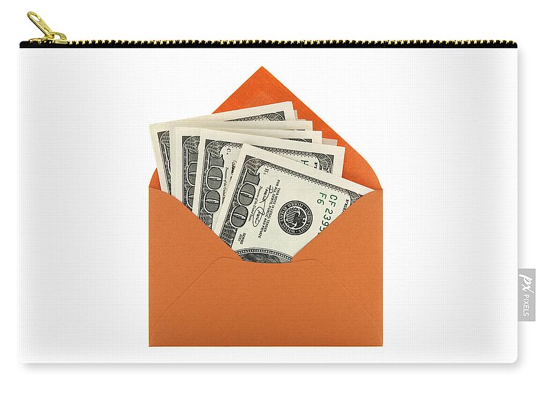 Money Zip Pouch featuring the photograph Money in an orange envelope by GoodMood Art