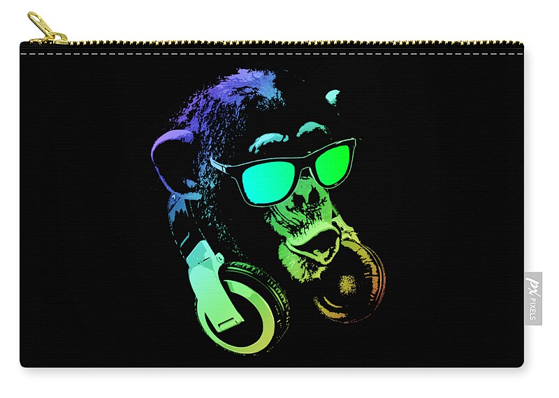 Monkey Carry-all Pouch featuring the mixed media Monkey DJ Neon Light by Filip Schpindel