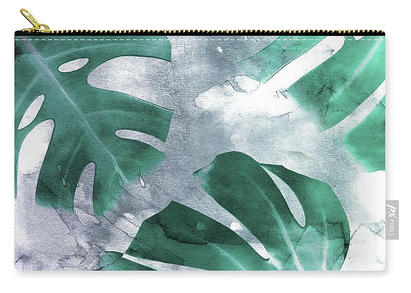 Monstera Zip Pouch featuring the mixed media Monstera Theme 1 by Emanuela Carratoni