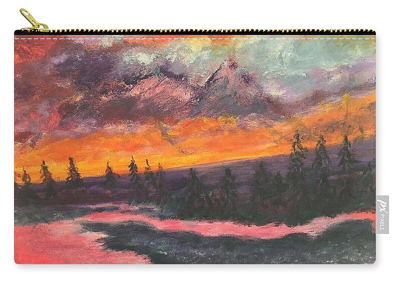 Sunset Zip Pouch featuring the painting Montana Sunset by Lucille Valentino