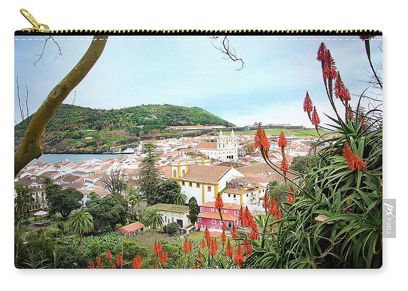 Kelly Hazel Zip Pouch featuring the photograph Monte Brasil and Angra do Heroismo, Terceira by Kelly Hazel