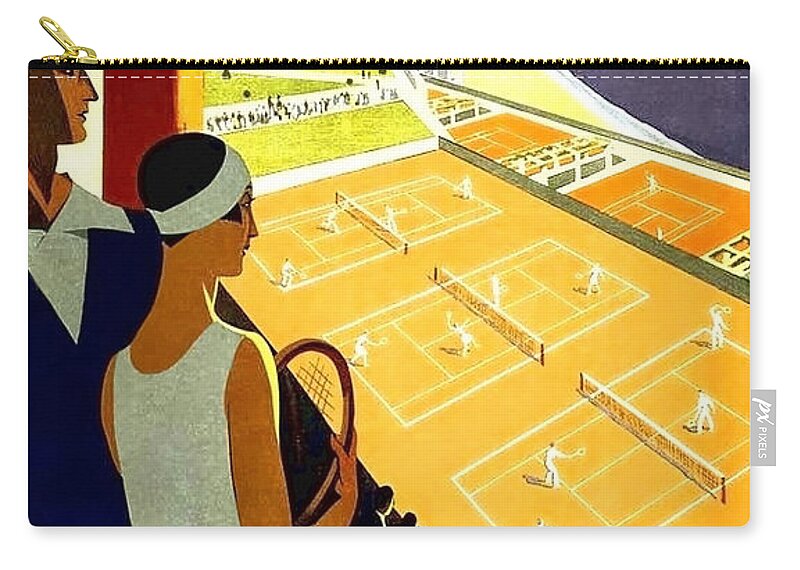 Monte Carlo Zip Pouch featuring the painting Monte Carlo, French riviera, Tennis club by Long Shot