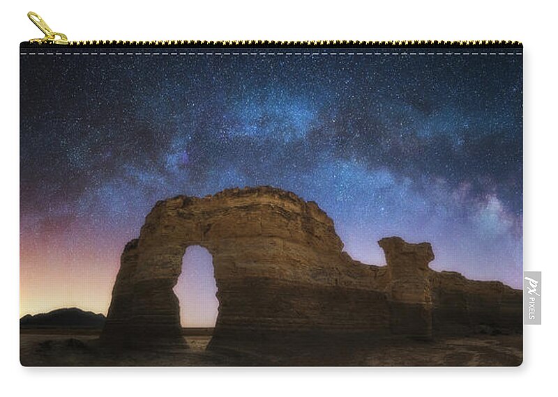 Panorama Zip Pouch featuring the photograph Monumental Milky Way by Darren White