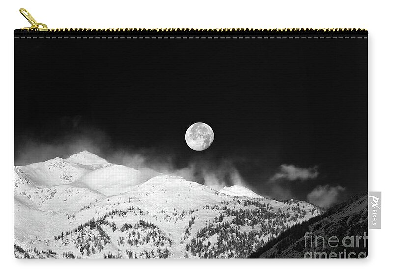 Moon Zip Pouch featuring the photograph Moon over the Alps by Silvia Ganora