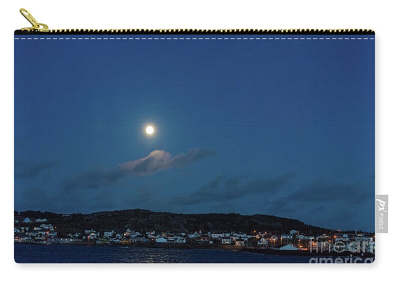 Twillingate Zip Pouch featuring the photograph Moon over Twillingate by Les Palenik