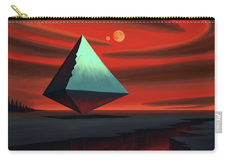 Alien Landscape Zip Pouch featuring the digital art Moon Pyramid by Remus Brailoiu