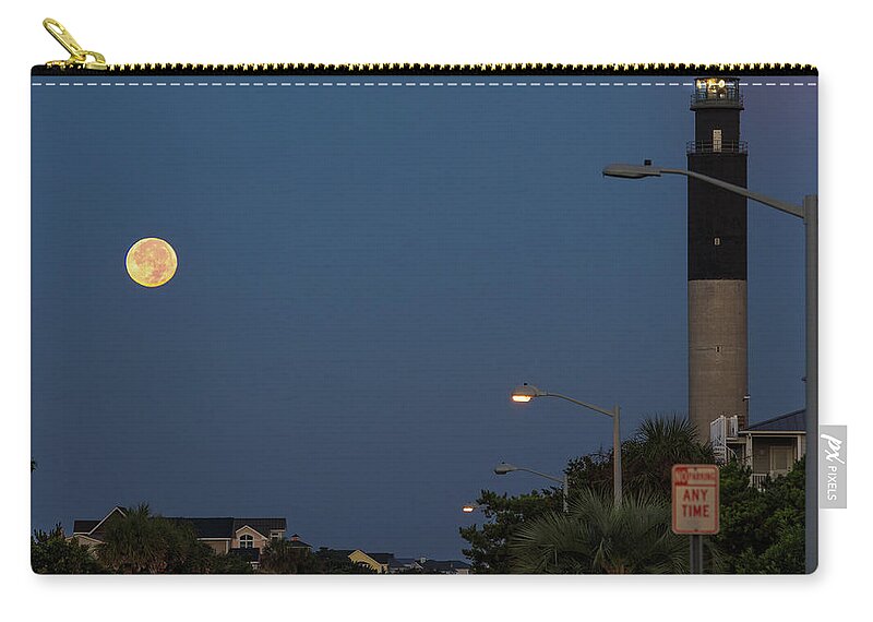 Moon Zip Pouch featuring the photograph Moonlight Lighthouse by Nick Noble