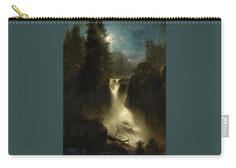 Oswald Achenbach Carry-all Pouch featuring the painting Moonlit Alpine Landscape by Oswald Achenbach