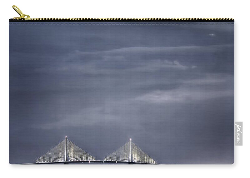 Moon Zip Pouch featuring the photograph Moonrise Over Sunshine Skyway Bridge by Steven Sparks