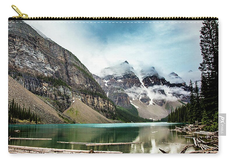 Moraine Zip Pouch featuring the photograph Moraine Lake in the Rain by Monte Arnold