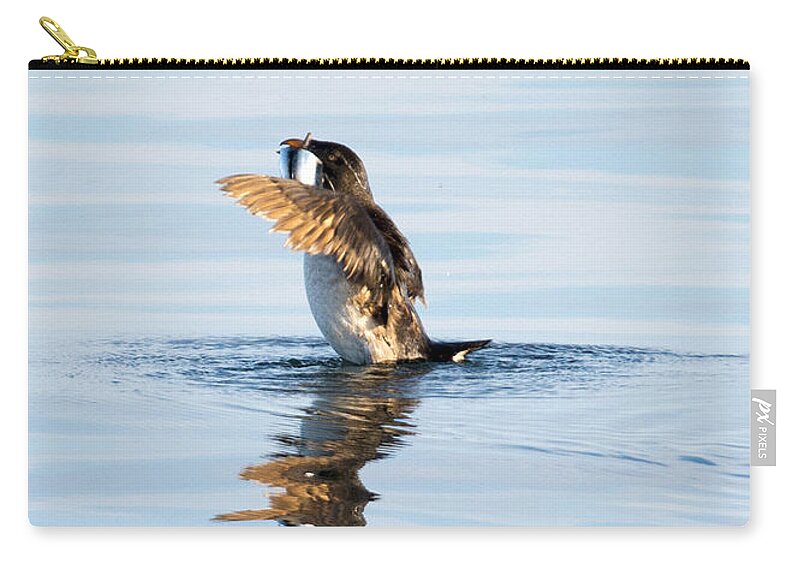 Rhinoceros Auklet Zip Pouch featuring the photograph A Fish More than a Mouthful by Michael Dawson