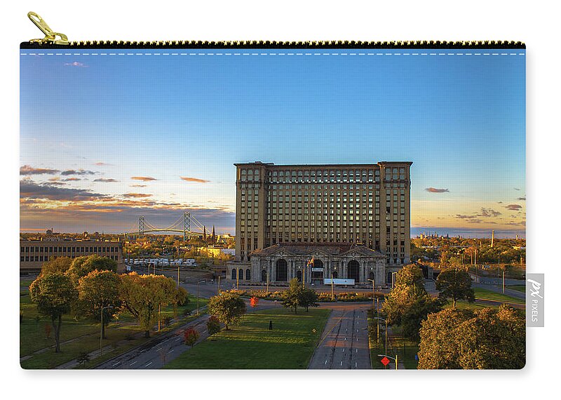 Detroit Zip Pouch featuring the photograph Morning across Michigan Central Station by Jay Smith