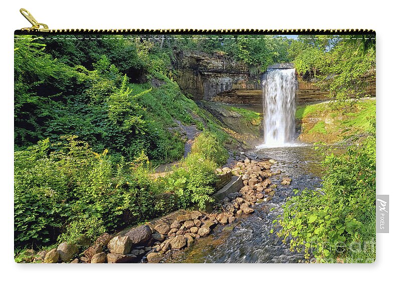 Waterfall Zip Pouch featuring the photograph Morning at Minnehaha Falls by Natural Focal Point Photography