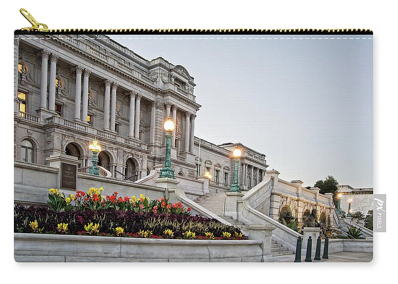 Library Of Congress Zip Pouch featuring the photograph Morning At the Library of Congress by Greg and Chrystal Mimbs