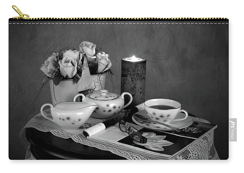 Morning Zip Pouch featuring the photograph Morning Coffee and Reading Magazine Time by Sherry Hallemeier