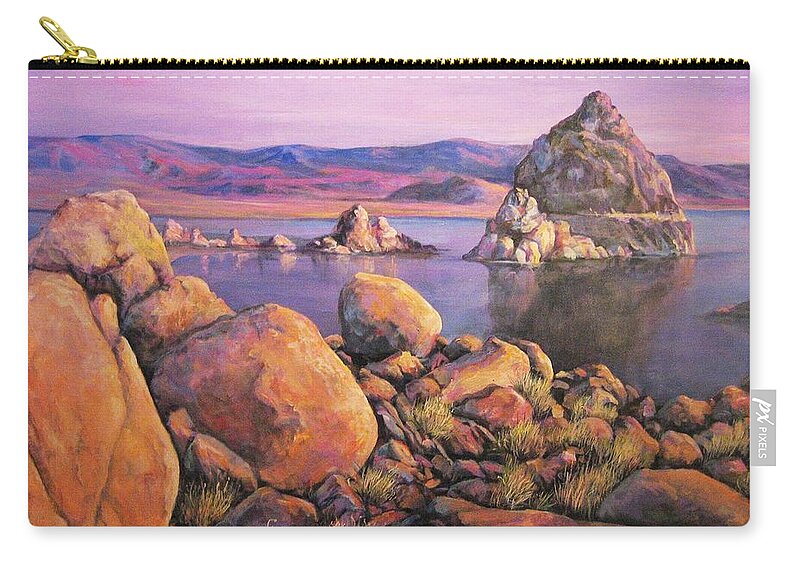 Nature Zip Pouch featuring the painting Morning Colors at Lake Pyramid by Donna Tucker