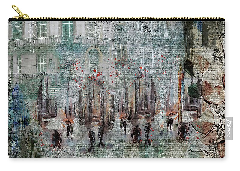 London Zip Pouch featuring the mixed media Morning Dance by Nicky Jameson