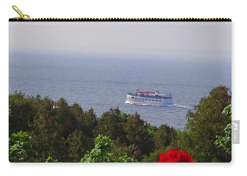 Ferry Zip Pouch featuring the photograph Morning Ferry to Mackinac Island by Keith Stokes