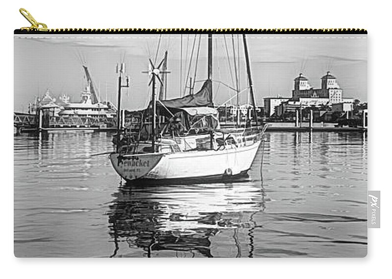 Boats Zip Pouch featuring the photograph Morning Float in Black and White Sketch by Debra and Dave Vanderlaan