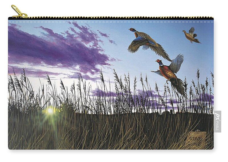 Pheasants Zip Pouch featuring the painting Morning Glory by Anthony J Padgett