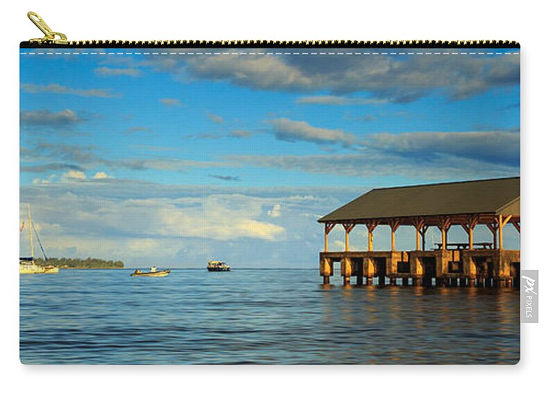 Hanalei Pier Zip Pouch featuring the photograph Morning Light On The Hanalei Pier by James Eddy
