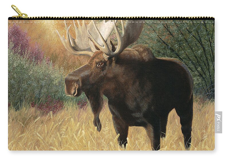 Moose Zip Pouch featuring the painting Morning Majesty by Tammy Taylor