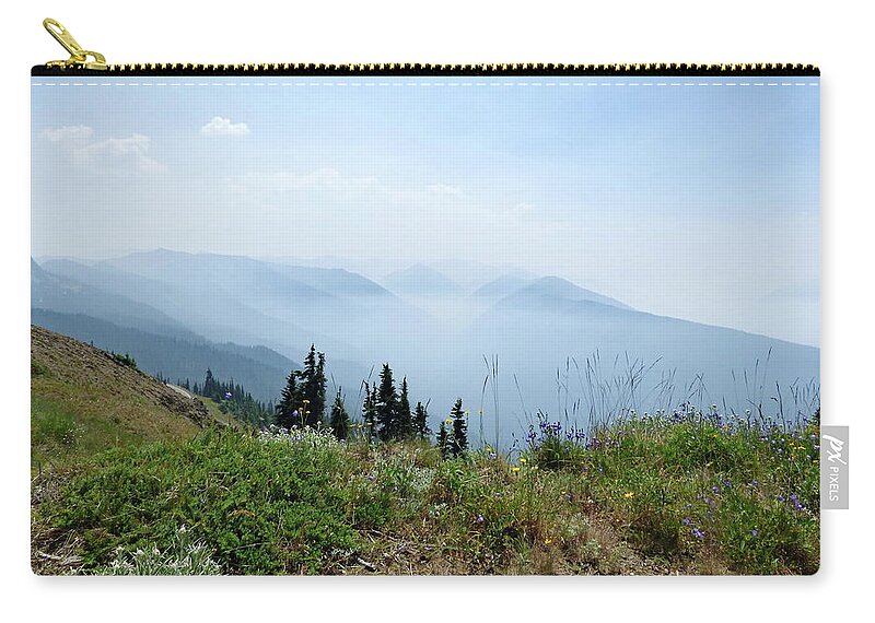 Hurricane Ridge Zip Pouch featuring the photograph Morning Mist in Mountains by Lyuba Filatova