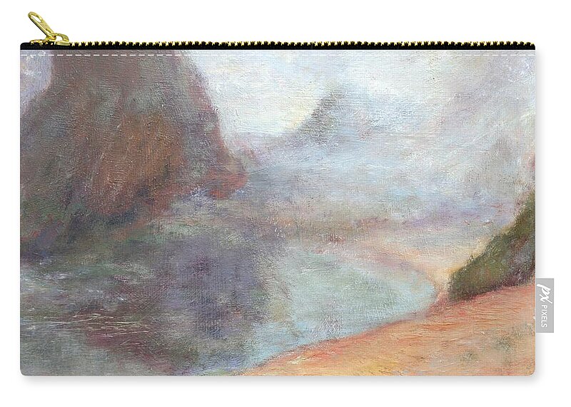 Quin Sweetman Zip Pouch featuring the painting Morning Mist - Original Contemporary Impressionist Painting - Seascape with Fog by Quin Sweetman