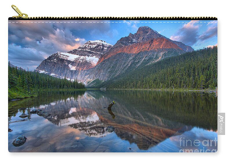  Zip Pouch featuring the photograph Morning Reflections In Cavell Pond by Adam Jewell