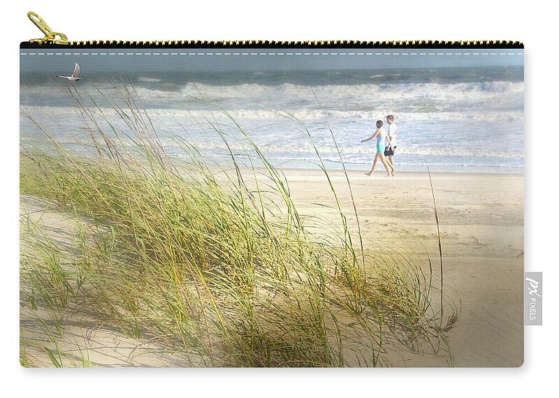 Couple Walking On The Beach Zip Pouch featuring the photograph Mid Morning Stroll by Diana Angstadt