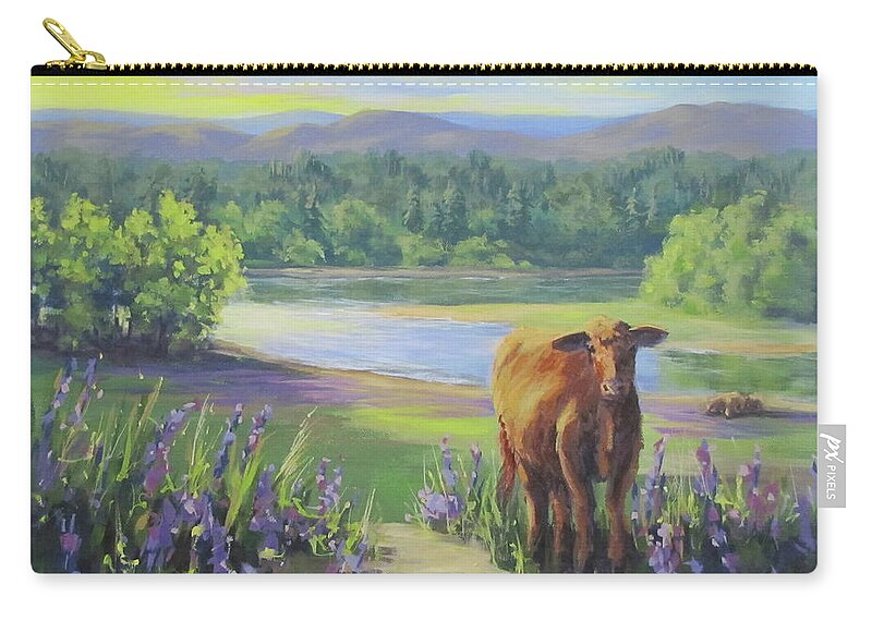 Rural Zip Pouch featuring the painting Morning Walk by Karen Ilari