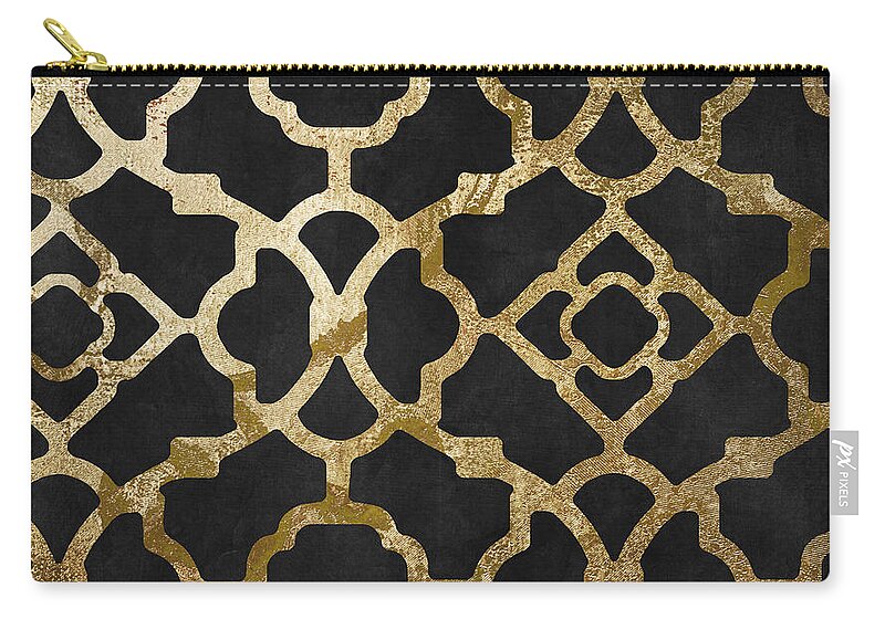 Black And Gold Pattern Zip Pouch featuring the painting Moroccan Gold III by Mindy Sommers