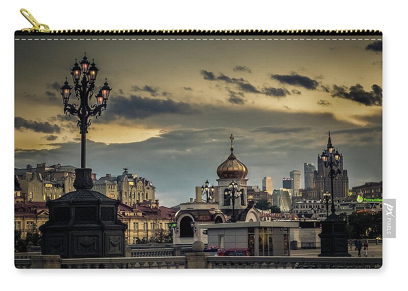 Moscow Zip Pouch featuring the photograph Moscow by night. by Usha Peddamatham