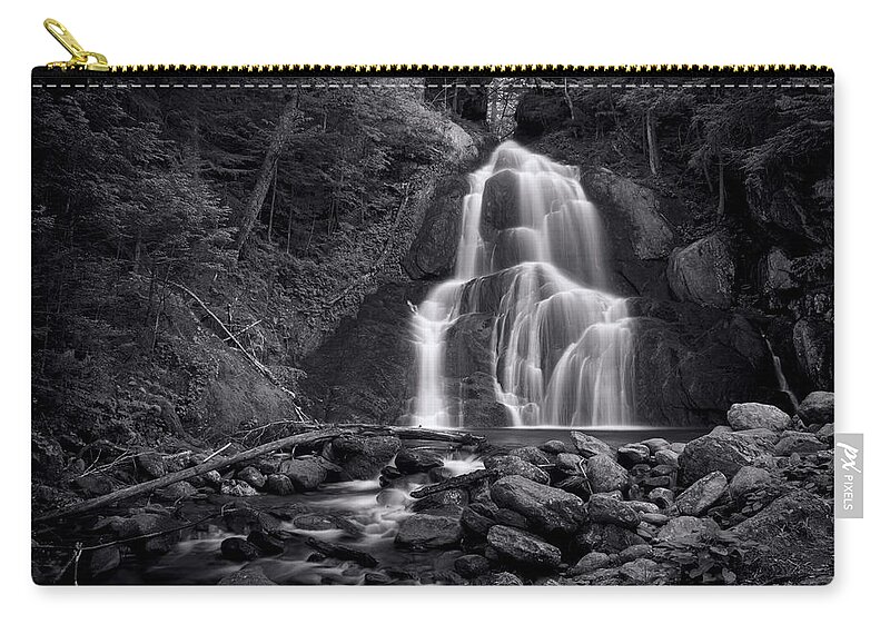 Vermont Zip Pouch featuring the photograph Moss Glen Falls - Monochrome by Stephen Stookey