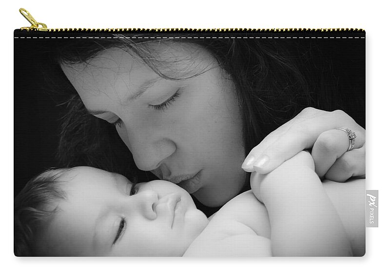 Mother Zip Pouch featuring the photograph Mother and Child in Black and White by Joni Eskridge