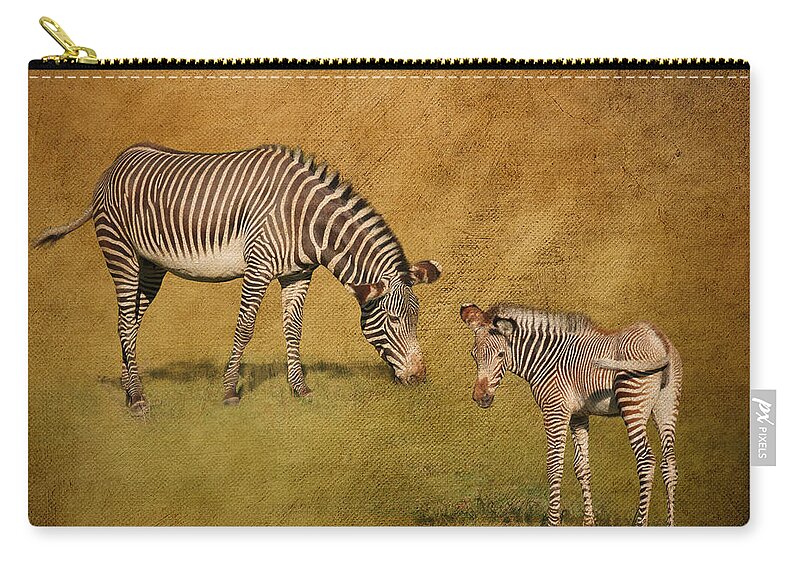 Zebras Zip Pouch featuring the digital art Mother and Child by Jayne Carney