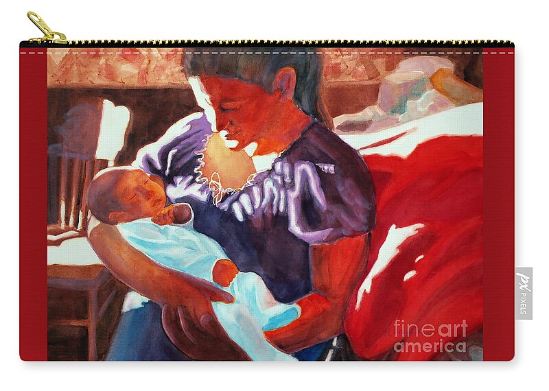Paintings Zip Pouch featuring the painting Mother and Newborn Child by Kathy Braud