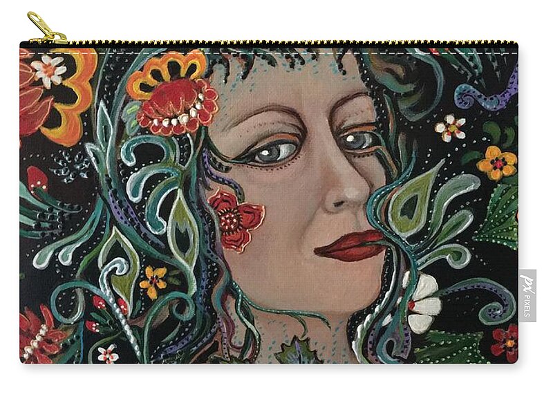 Flowers Zip Pouch featuring the painting Mother Nature by Linda Markwardt