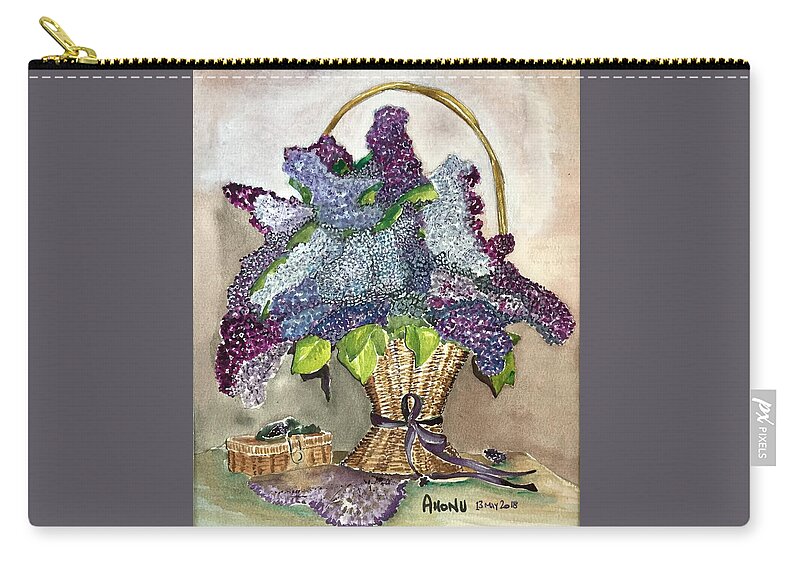 Lilac Zip Pouch featuring the painting Mothers Day Lilacs by AHONU Aingeal Rose