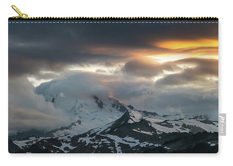 Mount Baker Zip Pouch featuring the photograph Mount Baker Sunset Cloudscape Drama Panorama by Mike Reid