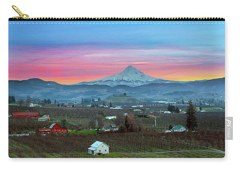 Mount Hood Zip Pouch featuring the photograph Mount Hood over Hood River at Sunset by David Gn