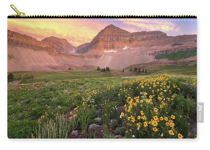Utah Carry-all Pouch featuring the photograph Mount Timpanogos Wildflower Sunset - Utah by Brett Pelletier