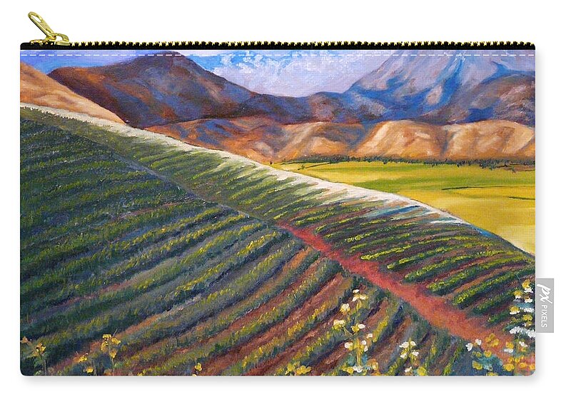 Farm Land Zip Pouch featuring the painting Mountain Farmland The Vineyard by Vic Ritchey