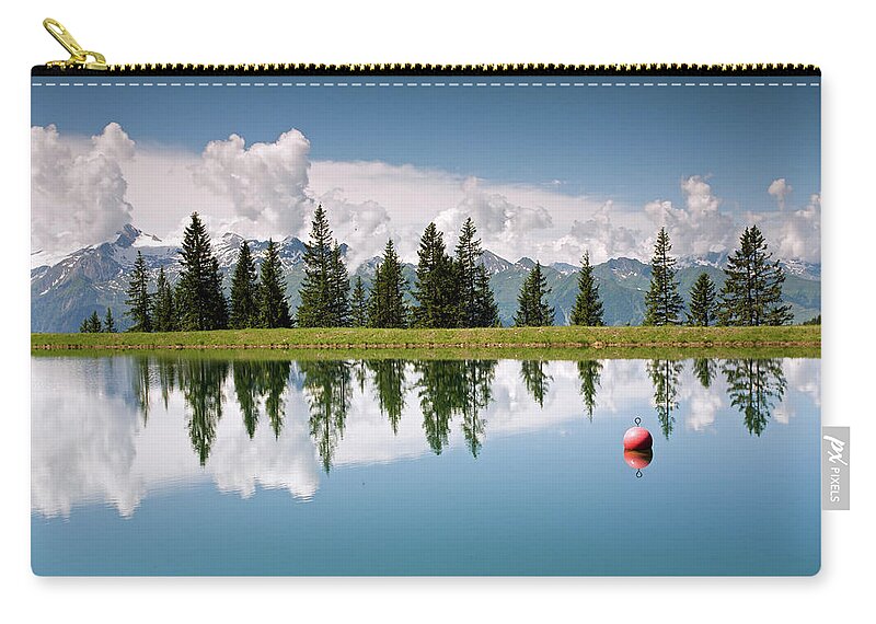Mountain Zip Pouch featuring the photograph Mountain Lake and Firs with Reflection on Schmittenhohe Zell am See Trail by Aivar Mikko