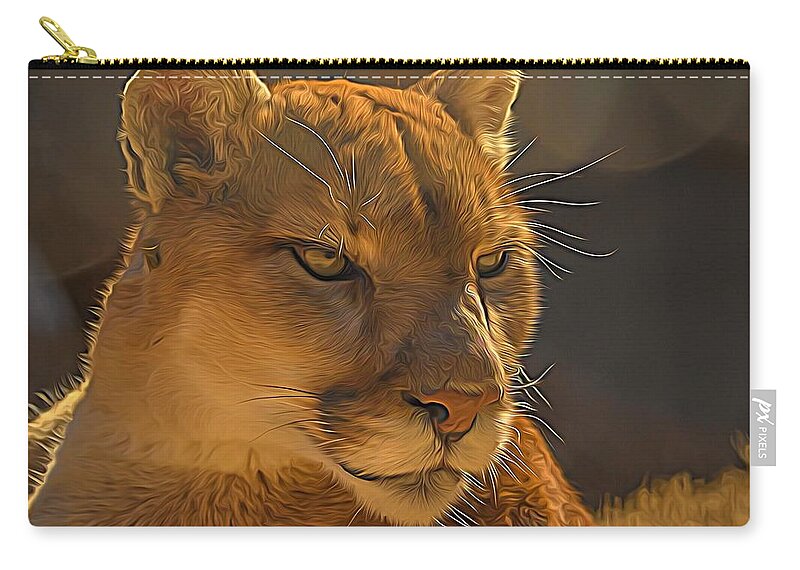 Puma. Cougar Zip Pouch featuring the photograph Mountain Lion Stare by David Pine