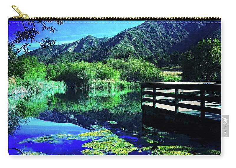 Landscape Zip Pouch featuring the digital art Mountain Reflections by Kevyn Bashore